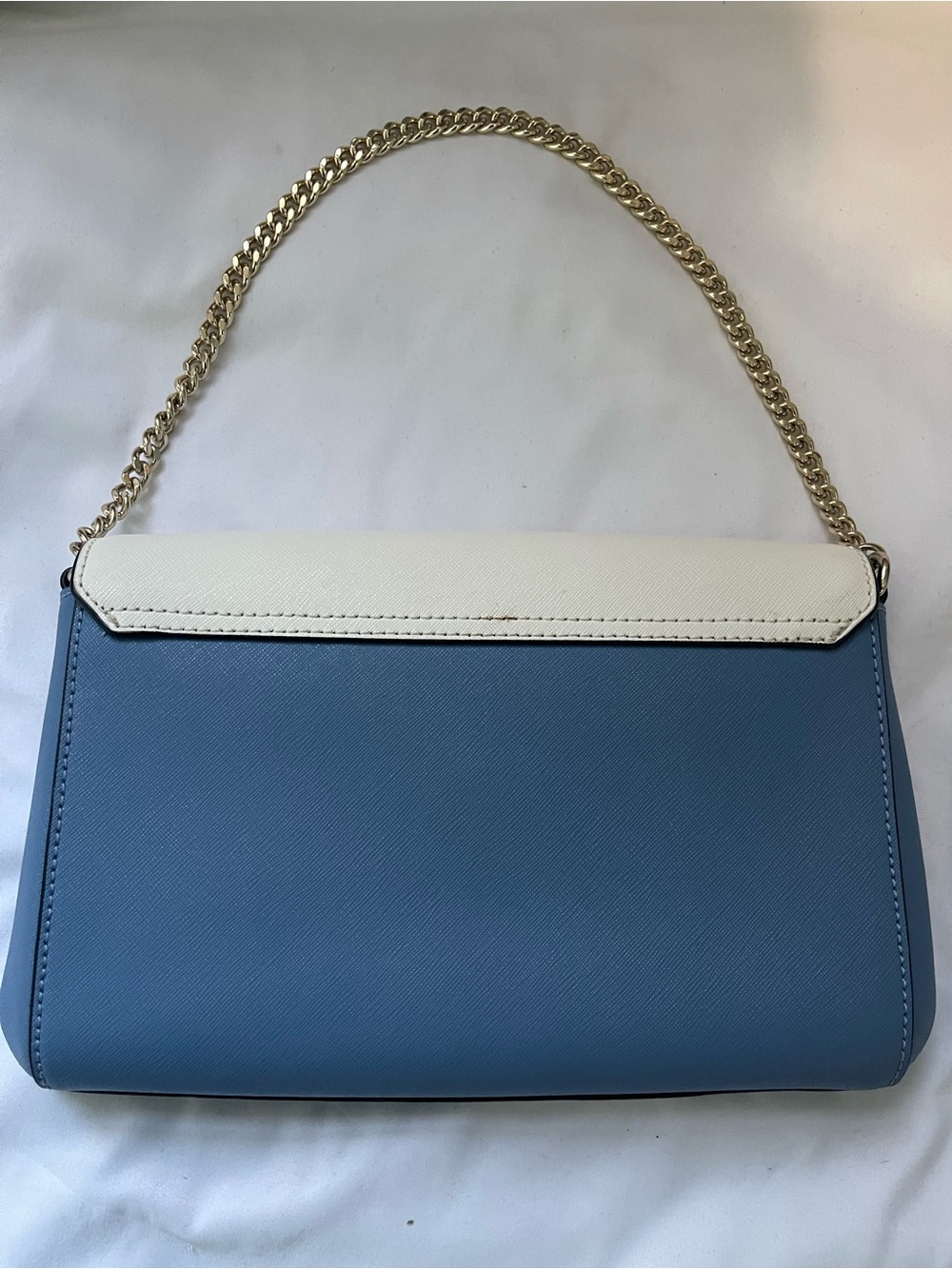 Kate Spade Colorblock Saffiano Leather Crossbody Bag White Blue Flap Purse - Picture 2 of 10